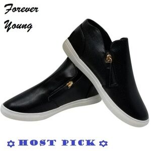 Women's Walking Shoes, Fashion Sneakers with Side Zipper, SN-2808, Black